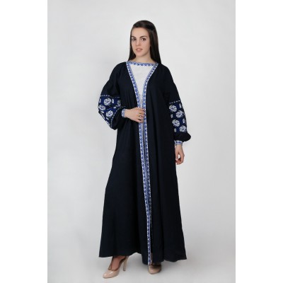 Boho Style Embroidered Costume (dress+blouse+pants+scarf) "Arabica" Black